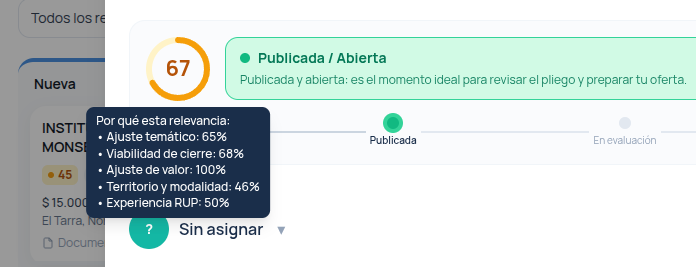 Desglose real del puntaje de una licitación en ContRadar